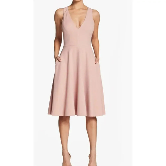 NWT Dress the Population Catalina Fit & Flare Cocktail Midi Dress Size S Blush - Picture 1 of 16